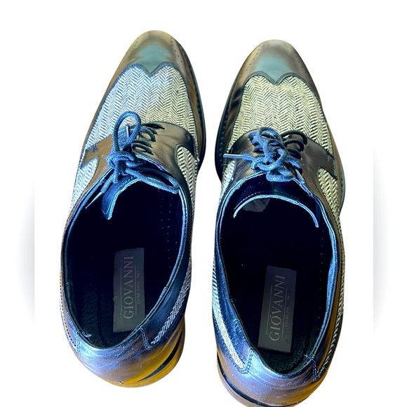 Giovanni 6484 Leather Wingtip Oxford Dress Shoes Black Tweed Men's Size 13 - Picture 11 of 14